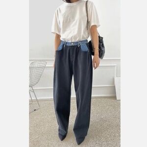 The Frankie Shop Black and Blue Wide Leg Pants